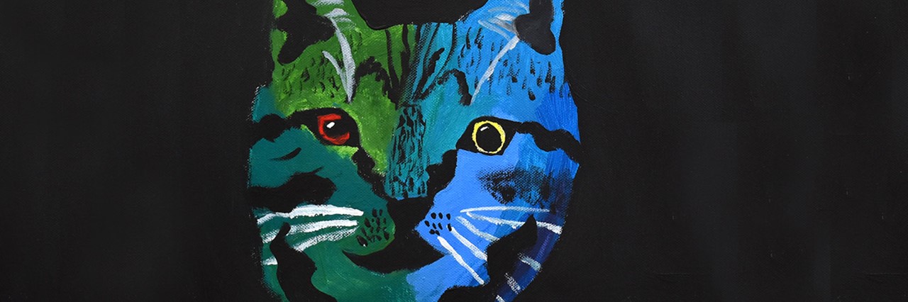 Emil koulun oppilaan kissa-aiheinen maalaus.